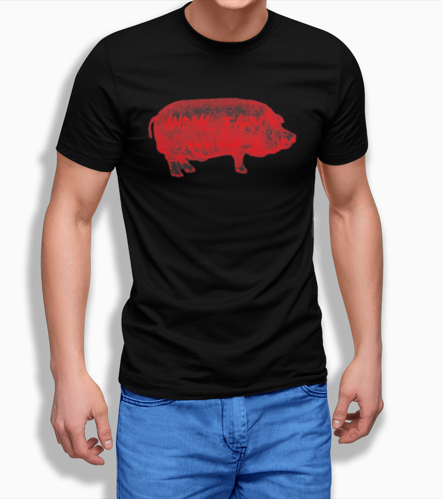 Animal Farm Pig Graphic Textured Red T-Shirt