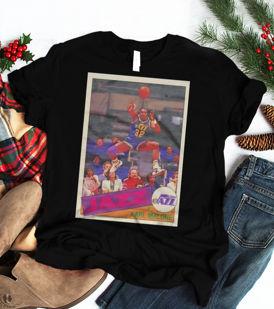 Utah Jazz Karl Malone 32 Basketball Card 1992 T-Shirt