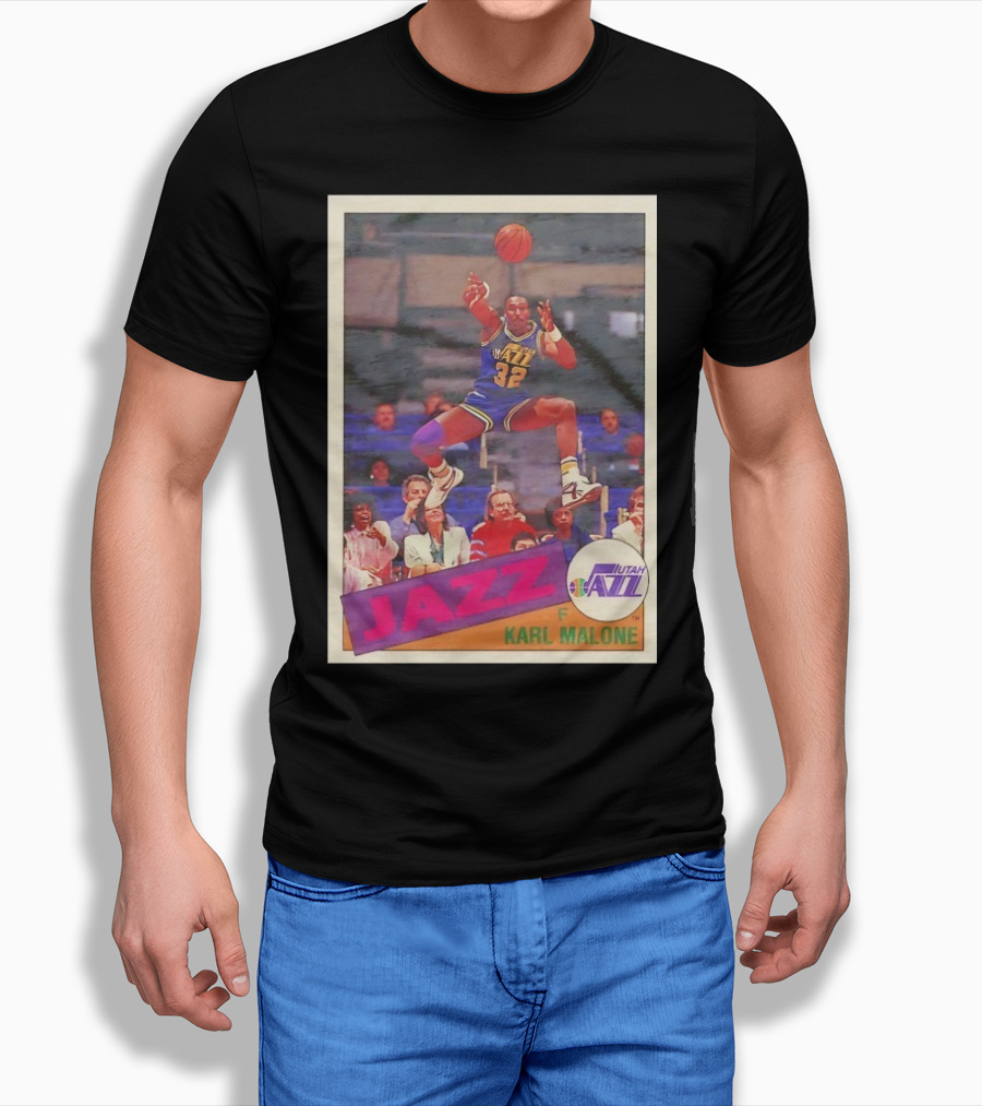 Utah Jazz Karl Malone 32 Basketball Card 1992 T-Shirt