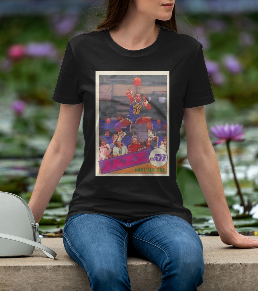 Utah Jazz Karl Malone 32 Basketball Card 1992 T-Shirt