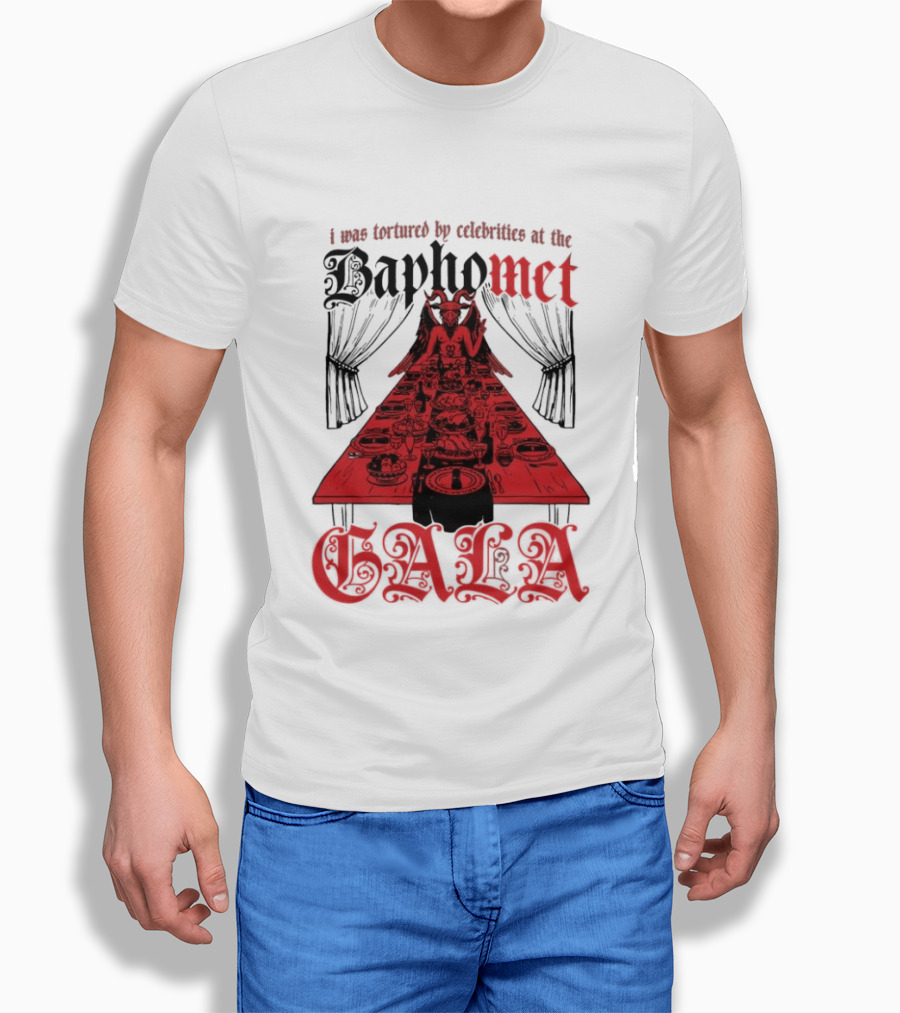 I Was Tortured By Celebrities At The Baphomet Gala Cryptic Red Table Setting T-Shirt