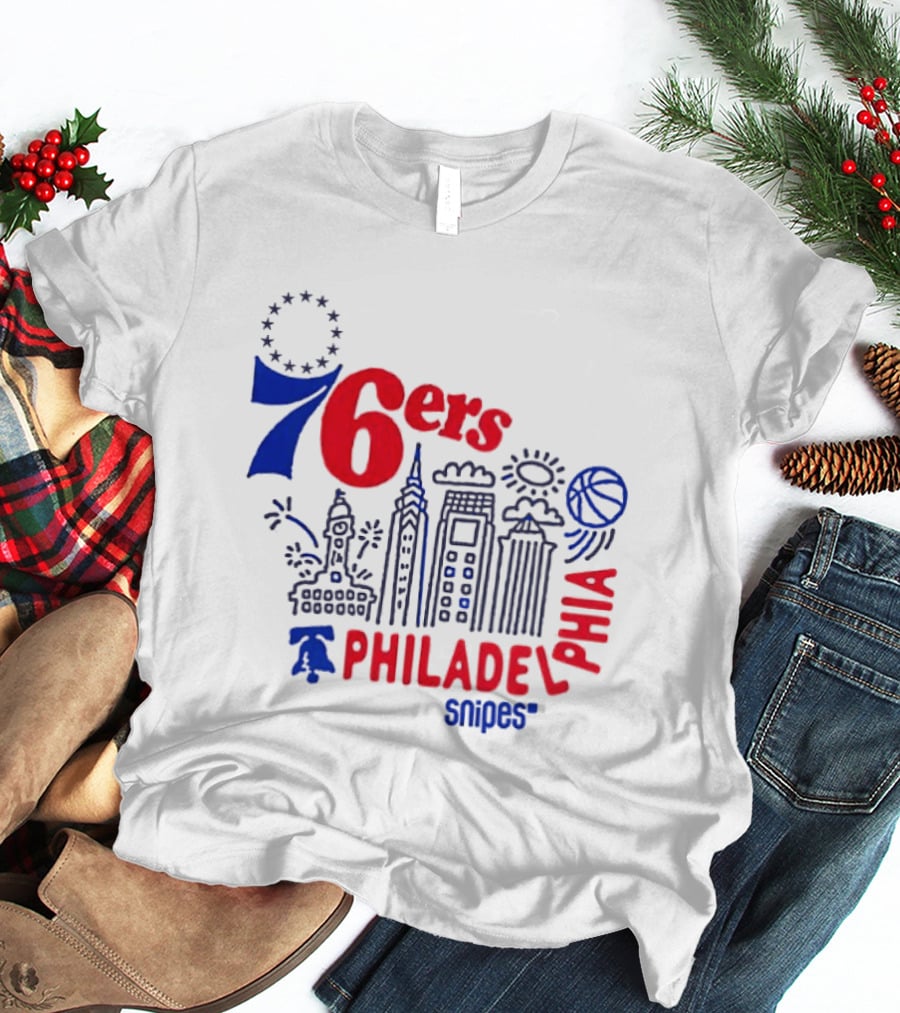 Philadelphia 76ers Snipes City Skyline Sketch Basketball T-Shirt