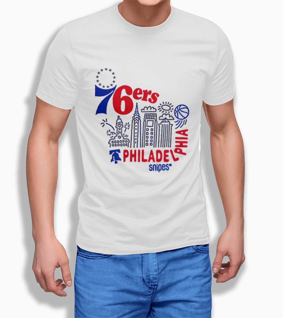 Philadelphia 76ers Snipes City Skyline Sketch Basketball T-Shirt