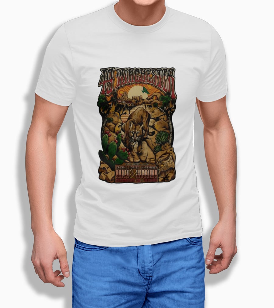 49 Winchester Pioneertown May 9 2026 Flying Mojito Brothers Pap Yu Harlins Cat Desert Scene T-Shirt