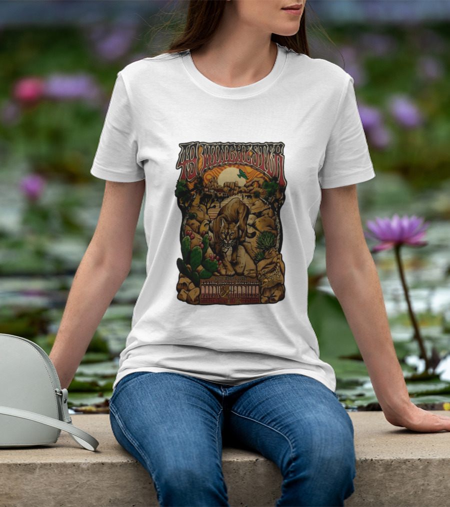 49 Winchester Pioneertown May 9 2026 Flying Mojito Brothers Pap Yu Harlins Cat Desert Scene T-Shirt