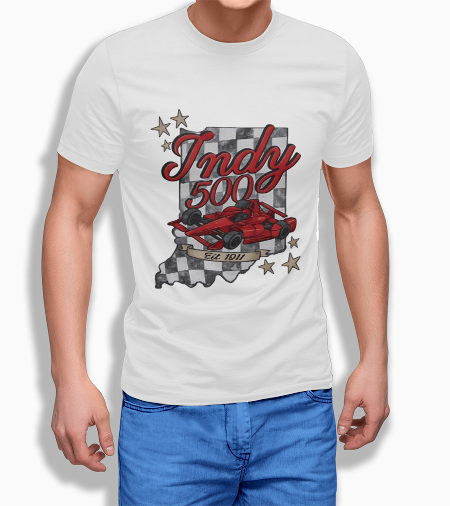 Indy 500 Racing Checkered Flag Red Race Car Est. 1911 Indianapolis T-Shirt