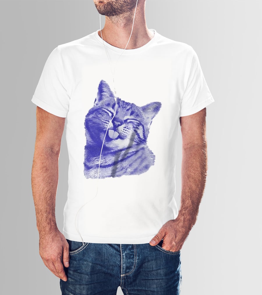Playful Cat Sticking Out Tongue In Blue Tint T-Shirt
