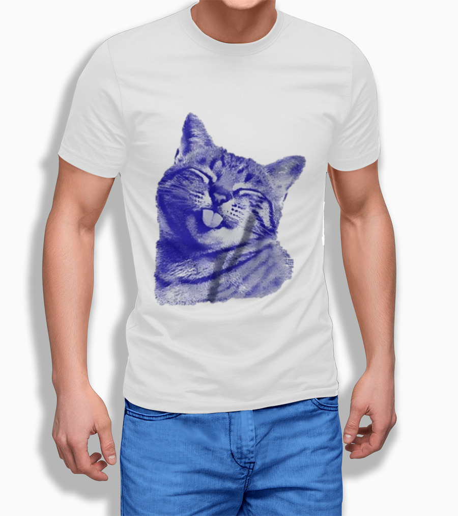Playful Cat Sticking Out Tongue In Blue Tint T-Shirt