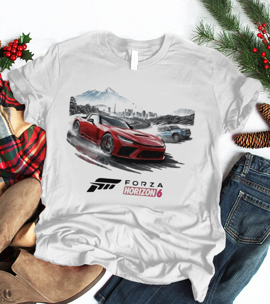 Forza Horizon 6 Red Sports Car And SUV Racing Scene T-Shirt
