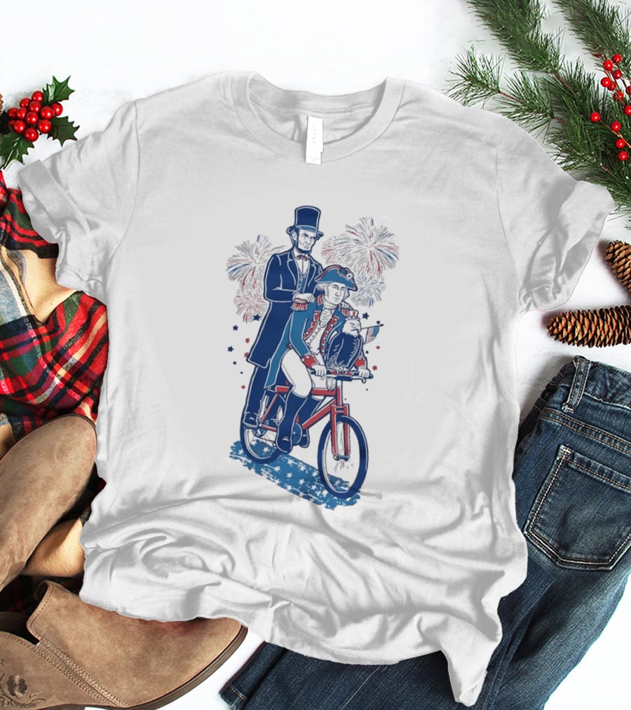 Free Ride George Washington Abe Lincoln Fireworks July 4th Bicycle Eagle T-Shirt