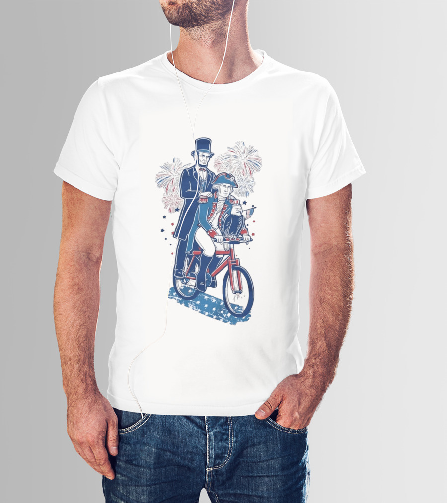 Free Ride George Washington Abe Lincoln Fireworks July 4th Bicycle Eagle T-Shirt