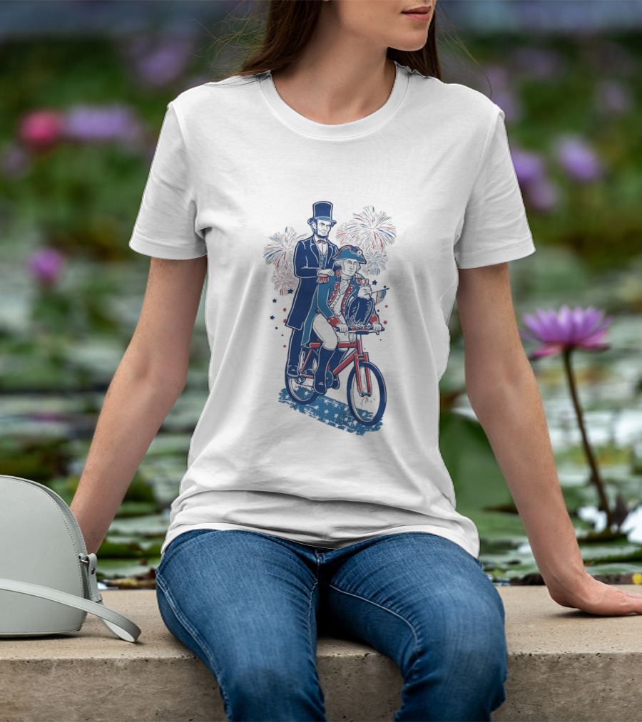Free Ride George Washington Abe Lincoln Fireworks July 4th Bicycle Eagle T-Shirt