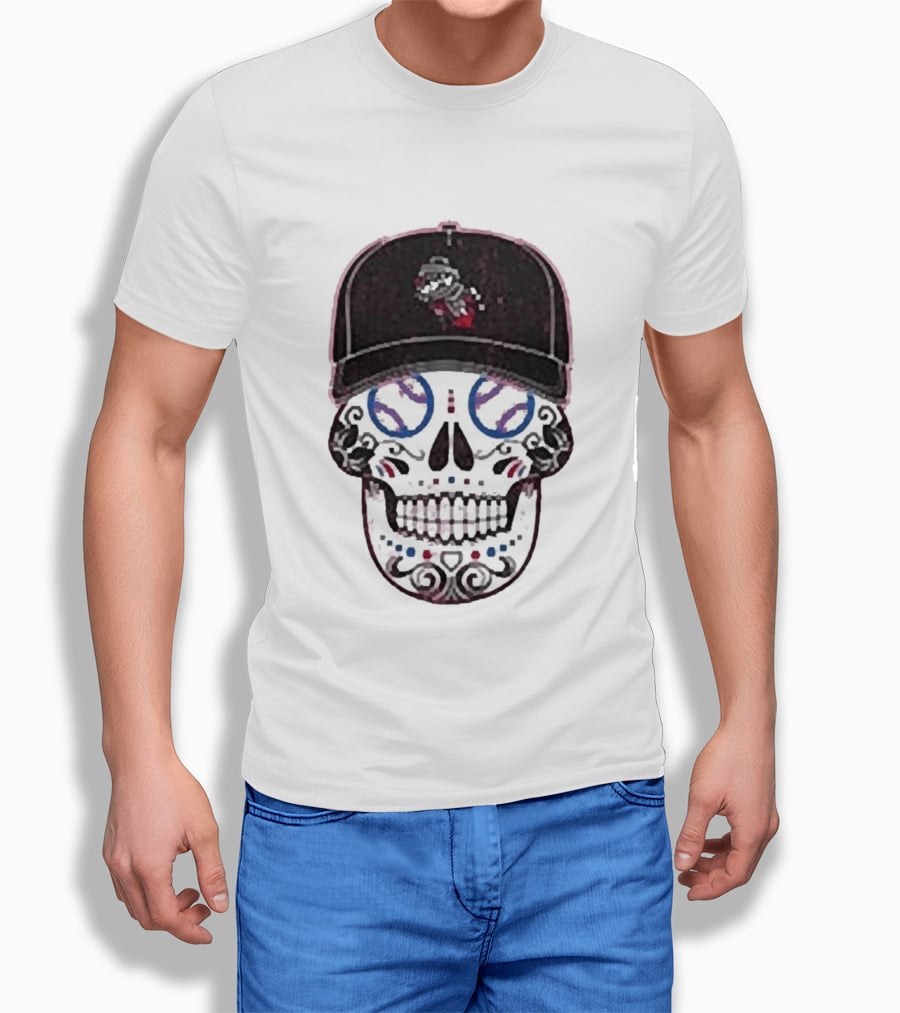 Rocket City Trash Pandas Sugar Skull Hat Baseball T-Shirt