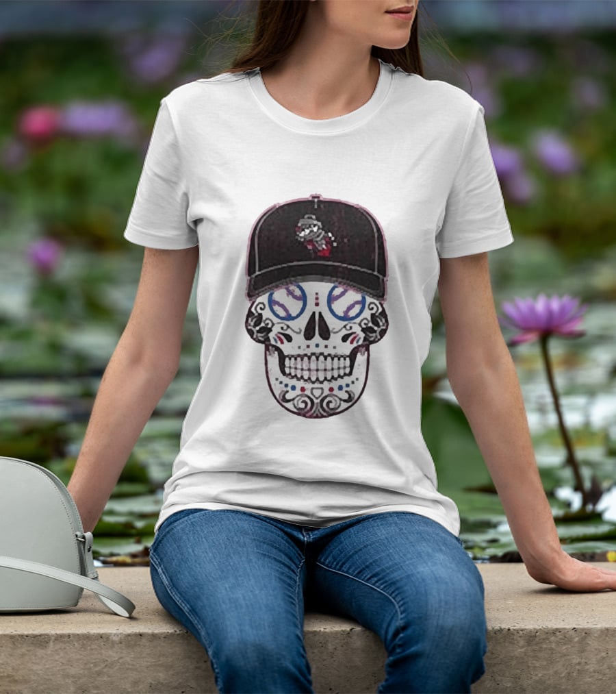 Rocket City Trash Pandas Sugar Skull Hat Baseball T-Shirt