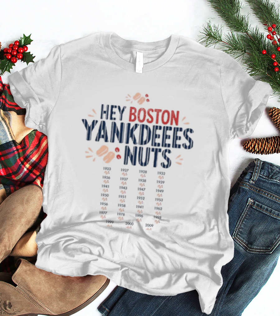 Hey Boston Yankdeeees Nuts Embroidered Text With Orange Paws T-Shirt