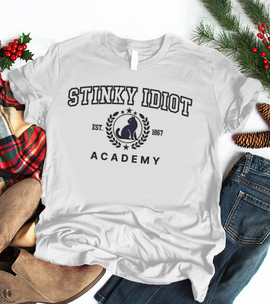 Stinky Idiot Academy Est 1867 Wreath Laurel Cat T-Shirt