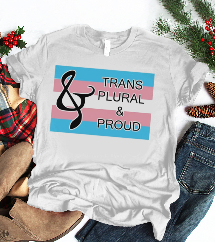 Trans Plural And Proud Treble Clef Pink Blue Flag T-Shirt