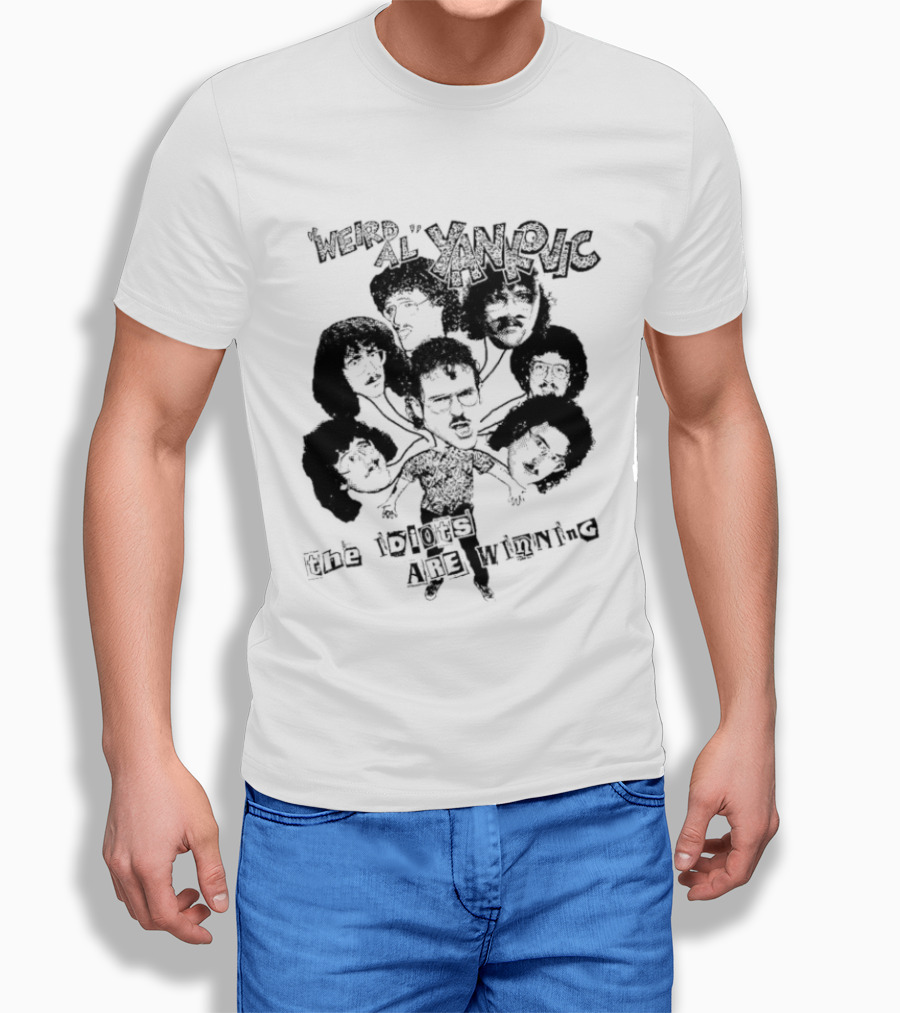 Weird Al Yankovic The Idiots Are Winning Black And White Caricature Faces T-Shirt