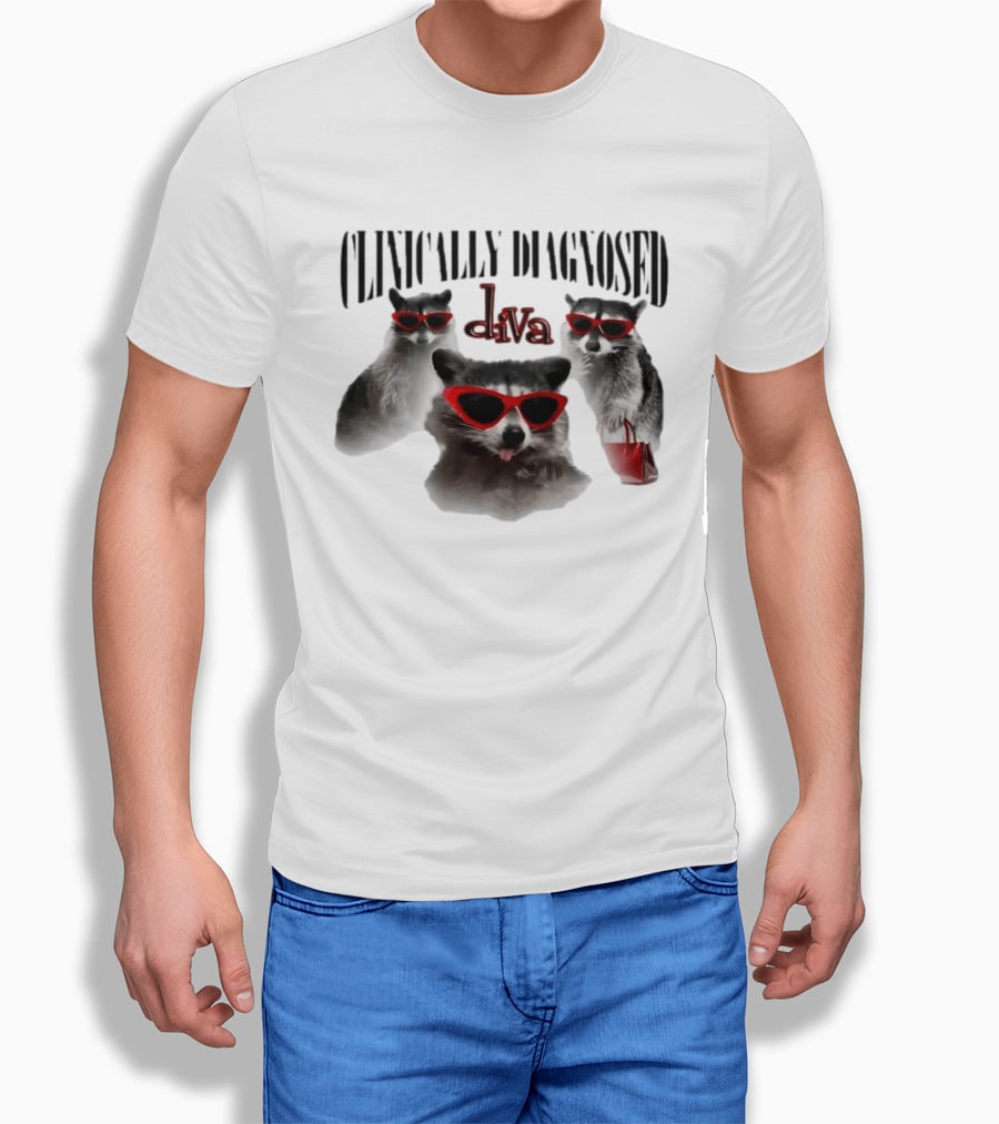 Clinically Diagnosed Diva Raccoon With Sunglasses And Handbag T-Shirt