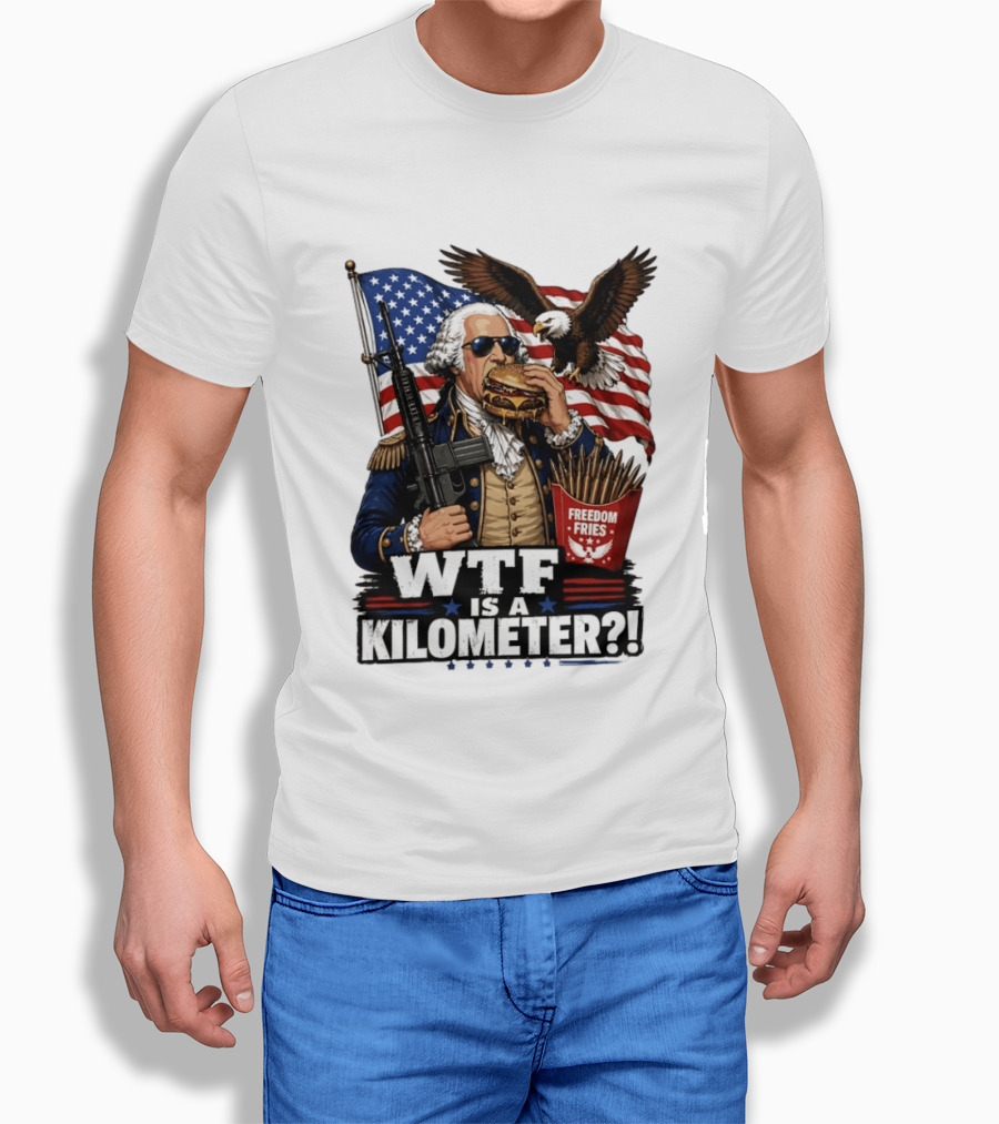 WTF Is A Kilometer George Washington Cheeseburger Freedom Fries AR 15 T-Shirt
