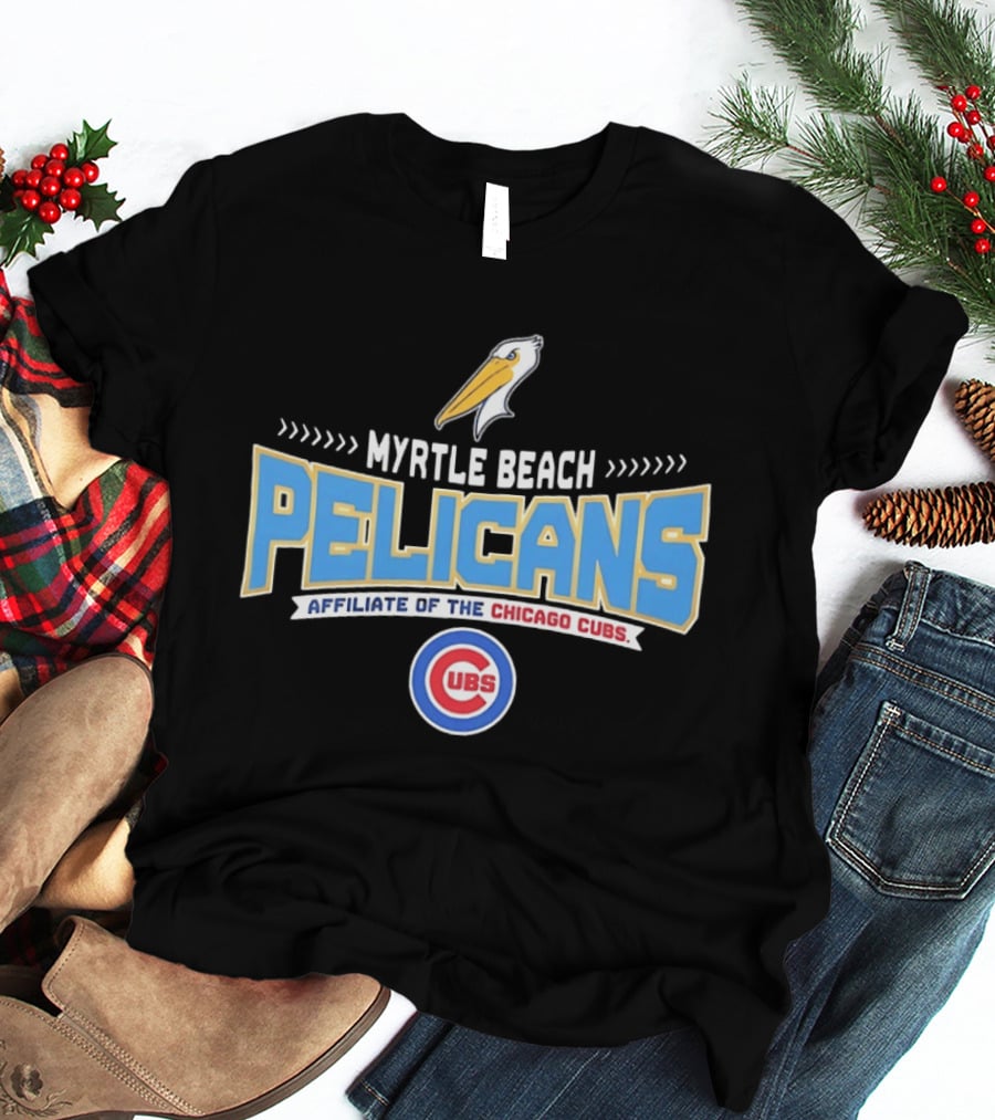 Myrtle Beach Pelicans Affiliate Of The Chicago Cubs Logo Featuring Pelican And Cubs T-Shirt