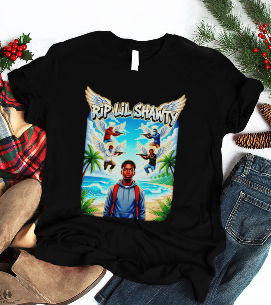 RIP Lil Shawty Angelic Wings Beach Scene Memorial T-Shirt