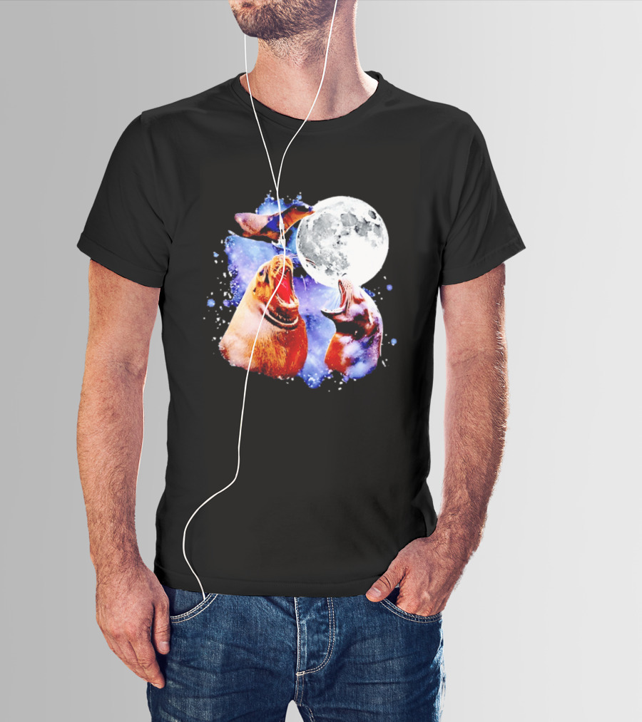 Sea Lion Trio Howling At The Moon In Outer Space Scene T-Shirt