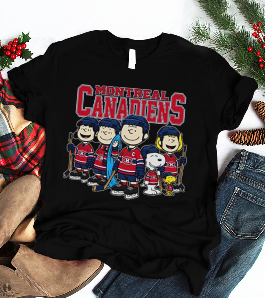 Montreal Canadiens Peanuts Snoopy Charlie Brown Lucy Linus Woodstock Hockey Team T-Shirt
