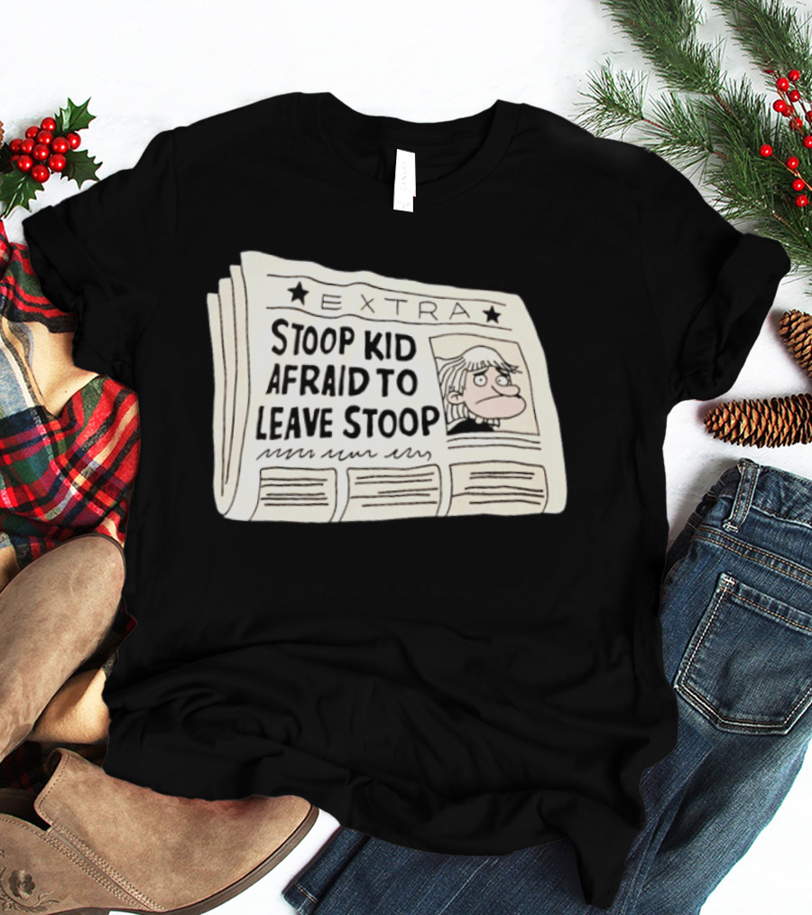 Stoop Kid Afraid To Leave Stoop Newspaper Extra Cartoon Headline T-Shirt