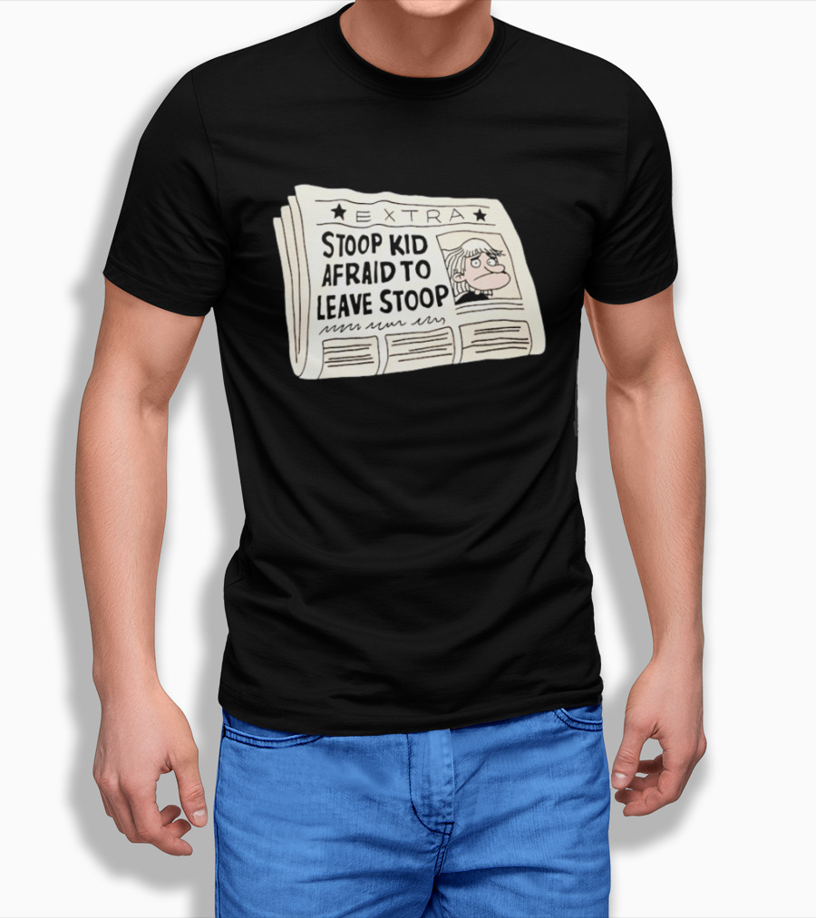 Stoop Kid Afraid To Leave Stoop Newspaper Extra Cartoon Headline T-Shirt