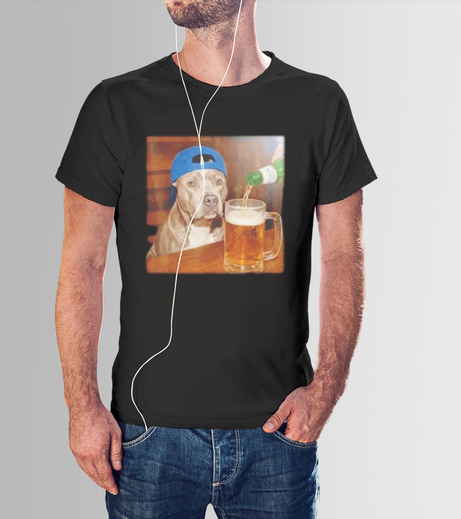 Pit Bull Drinking Beer Blue Cap Meme T-Shirt