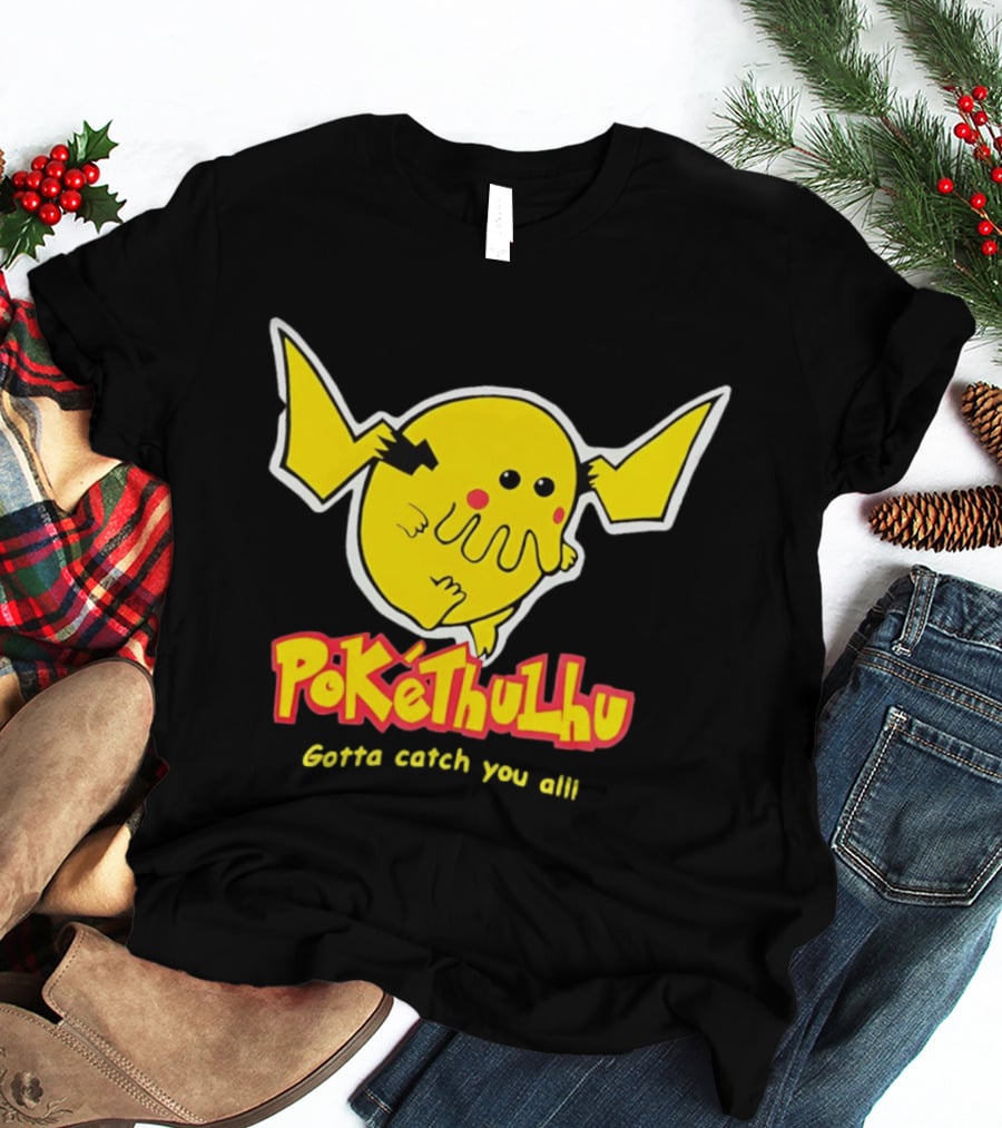 Pokethulhu Gotta Catch You All Yellow Hybrid T-Shirt