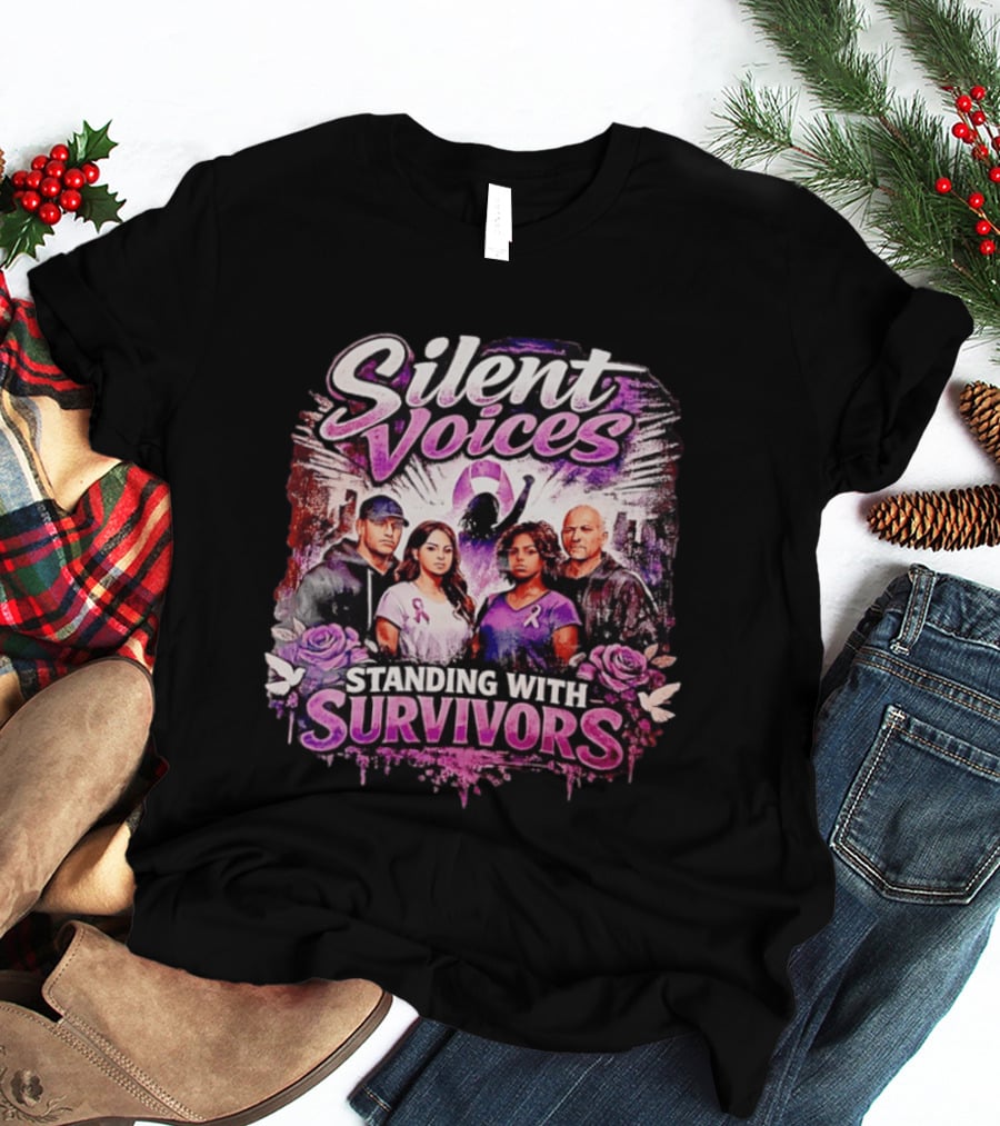 Silent Voices Standing With Survivors Ribbon And Roses Empowerment T-Shirt