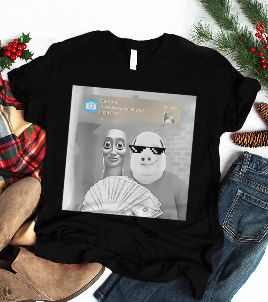 Tung Tung Sahur John Pork Meme With Motion Alert And Money Stack T-Shirt