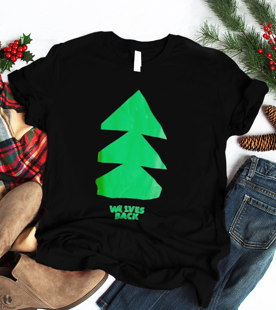 Wolves Back Tree Green Triangular Shapes T-Shirt
