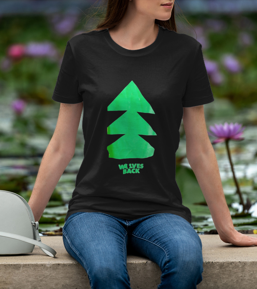 Wolves Back Tree Green Triangular Shapes T-Shirt