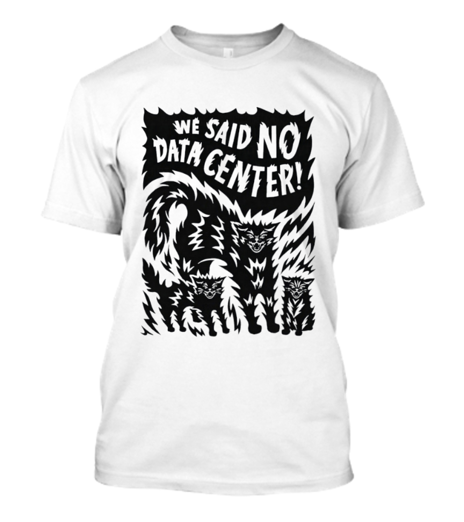 We Said No Data Center Angry Cat Linocut T-Shirt