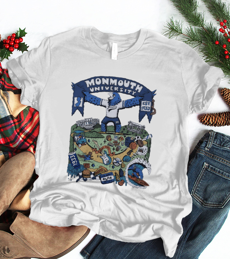 Monmouth University Julia Gash Shadow The Seahawk Est 1933 Campus Landmarks And Sports Motifs T-Shirt