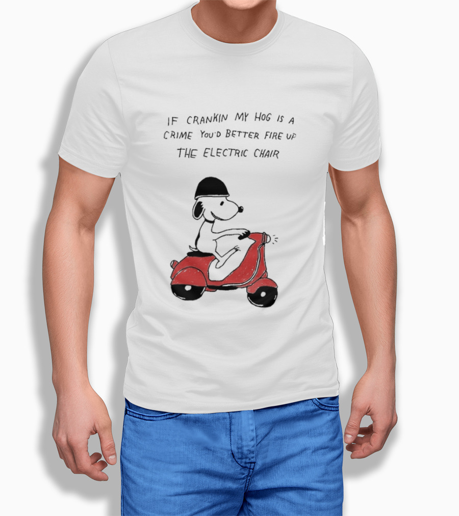 Snoopy Driving Red Motor Crankin My Hog Crime Electric Chair T-Shirt