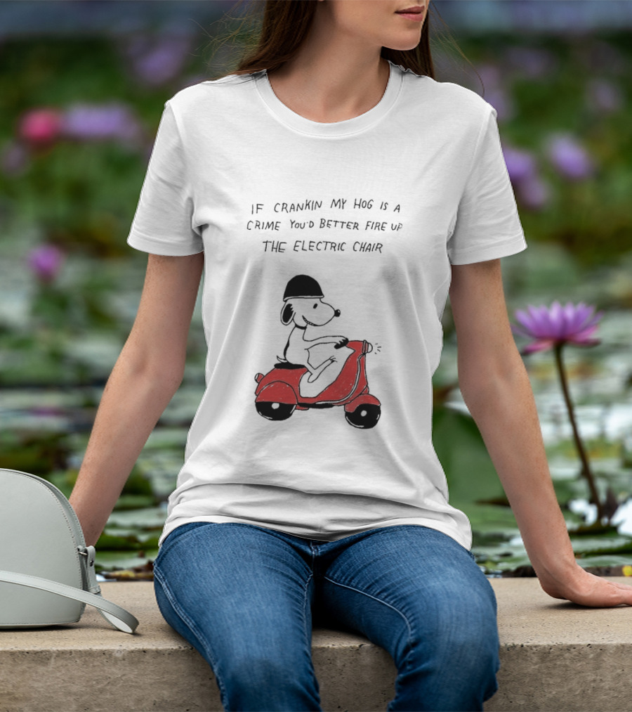Snoopy Driving Red Motor Crankin My Hog Crime Electric Chair T-Shirt