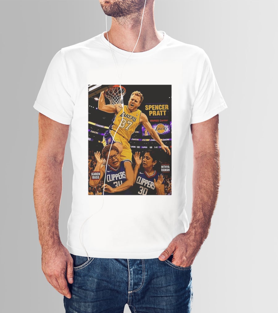 Los Angeles Lakers Spencer Pratt Dunks Staples Center Clippers Karen Bass Nithya Raman T-Shirt
