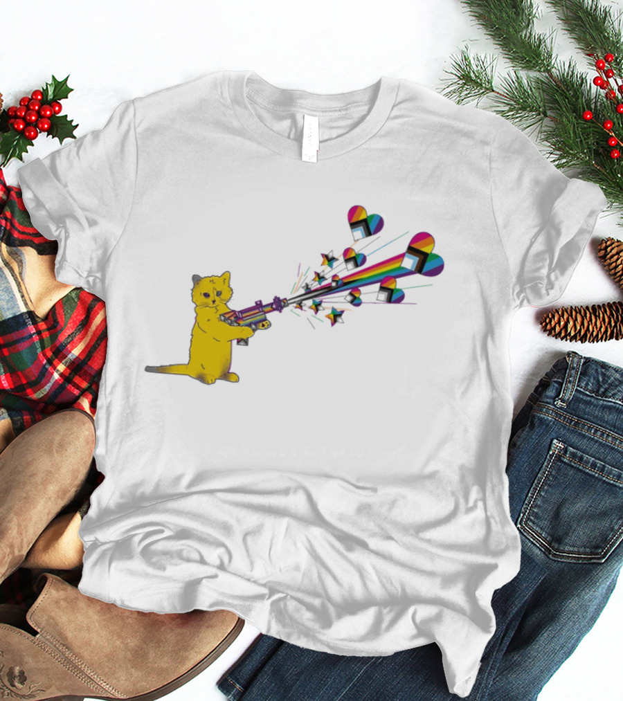 Gary The Cat Pew Pew Rainbow Laser Guns Pride T-Shirt