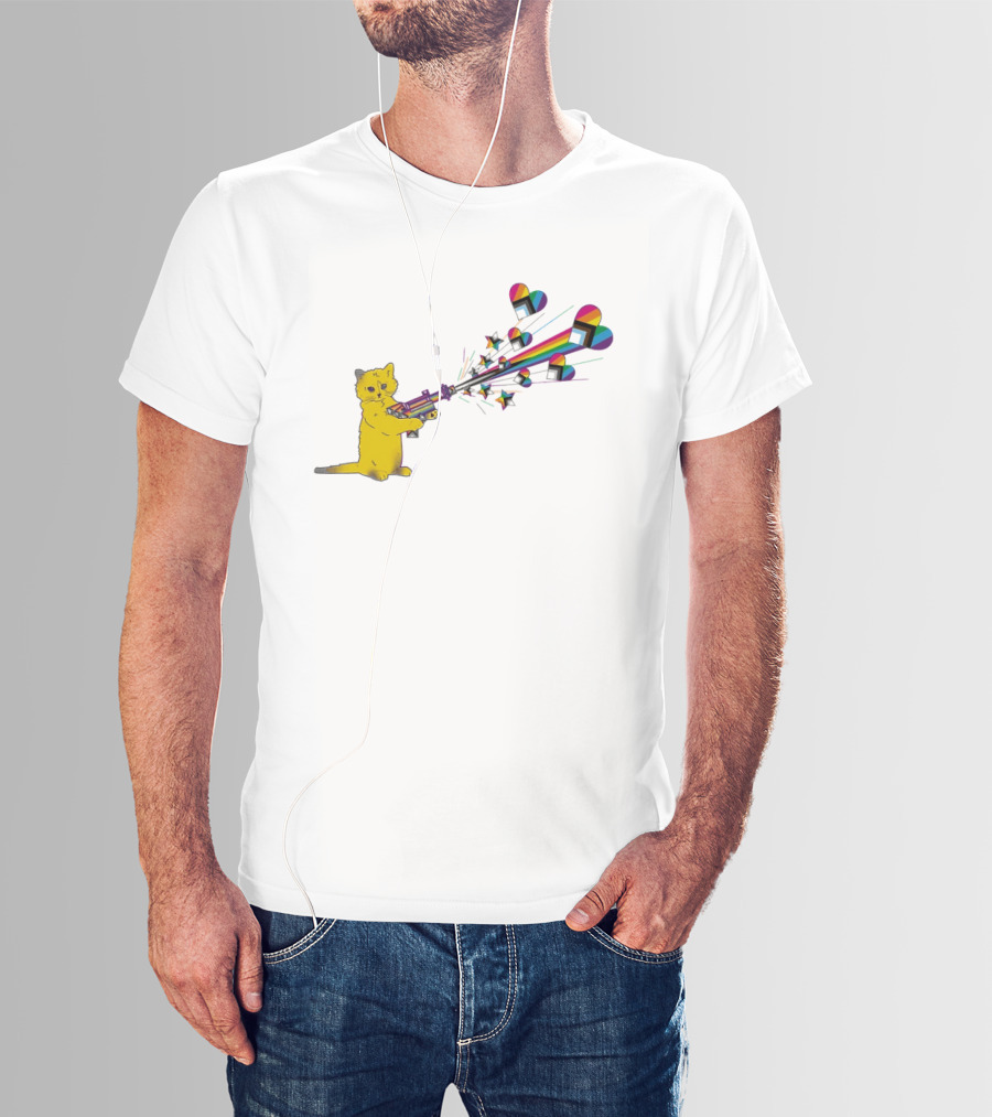 Gary The Cat Pew Pew Rainbow Laser Guns Pride T-Shirt