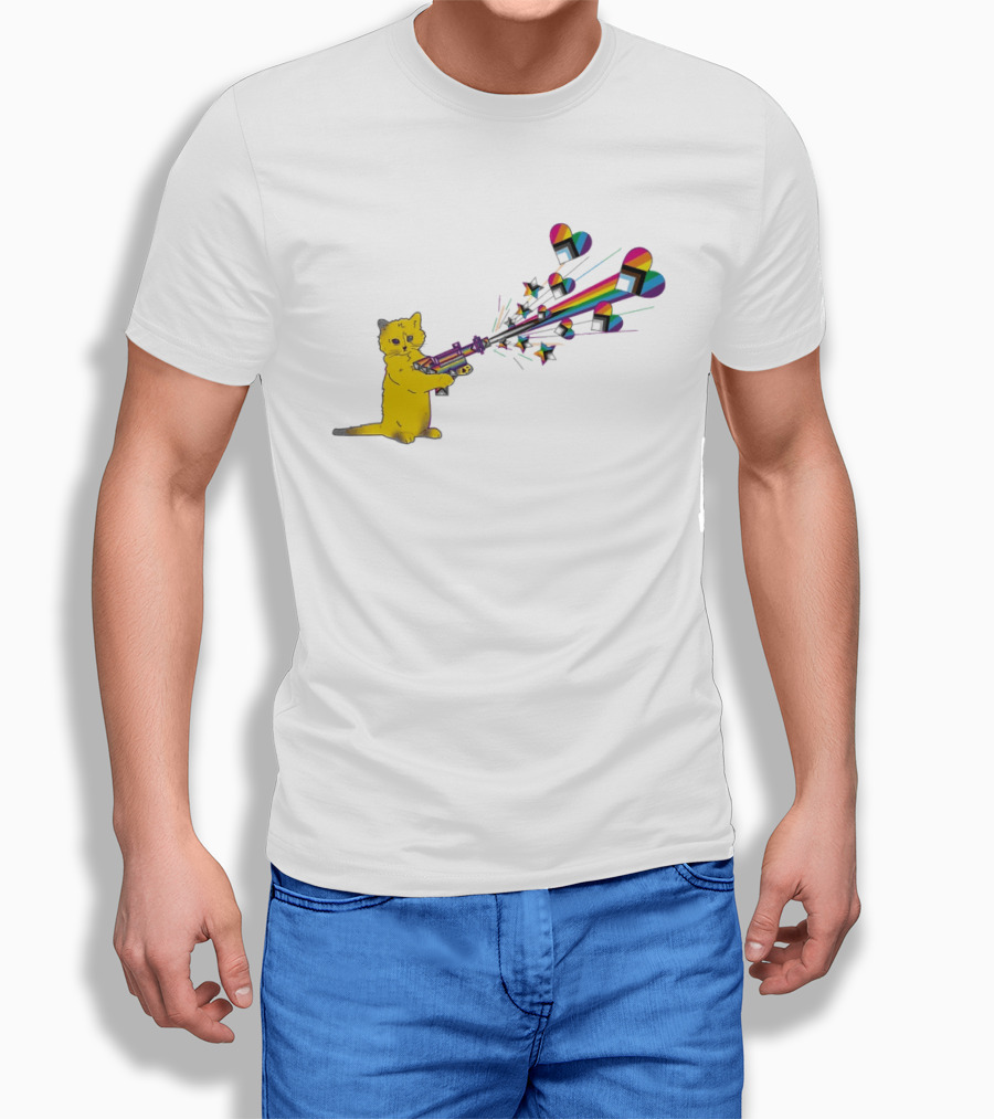 Gary The Cat Pew Pew Rainbow Laser Guns Pride T-Shirt