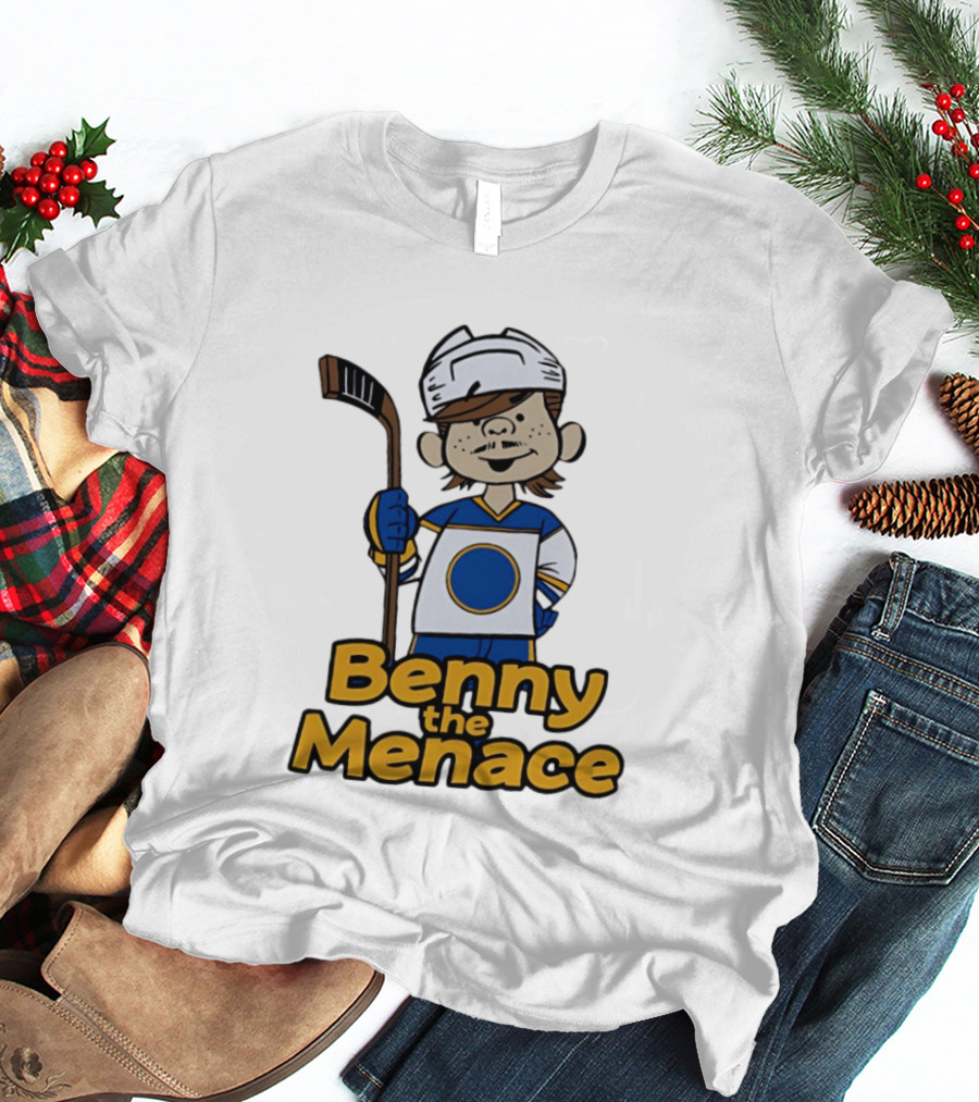 Benny The Menace Cartoon Character With Hockey Stick Buffalo Sabres T-Shirt