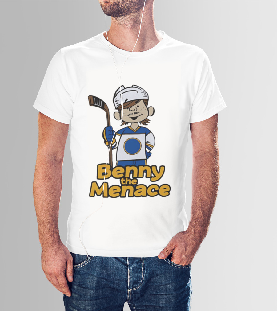 Benny The Menace Cartoon Character With Hockey Stick Buffalo Sabres T-Shirt