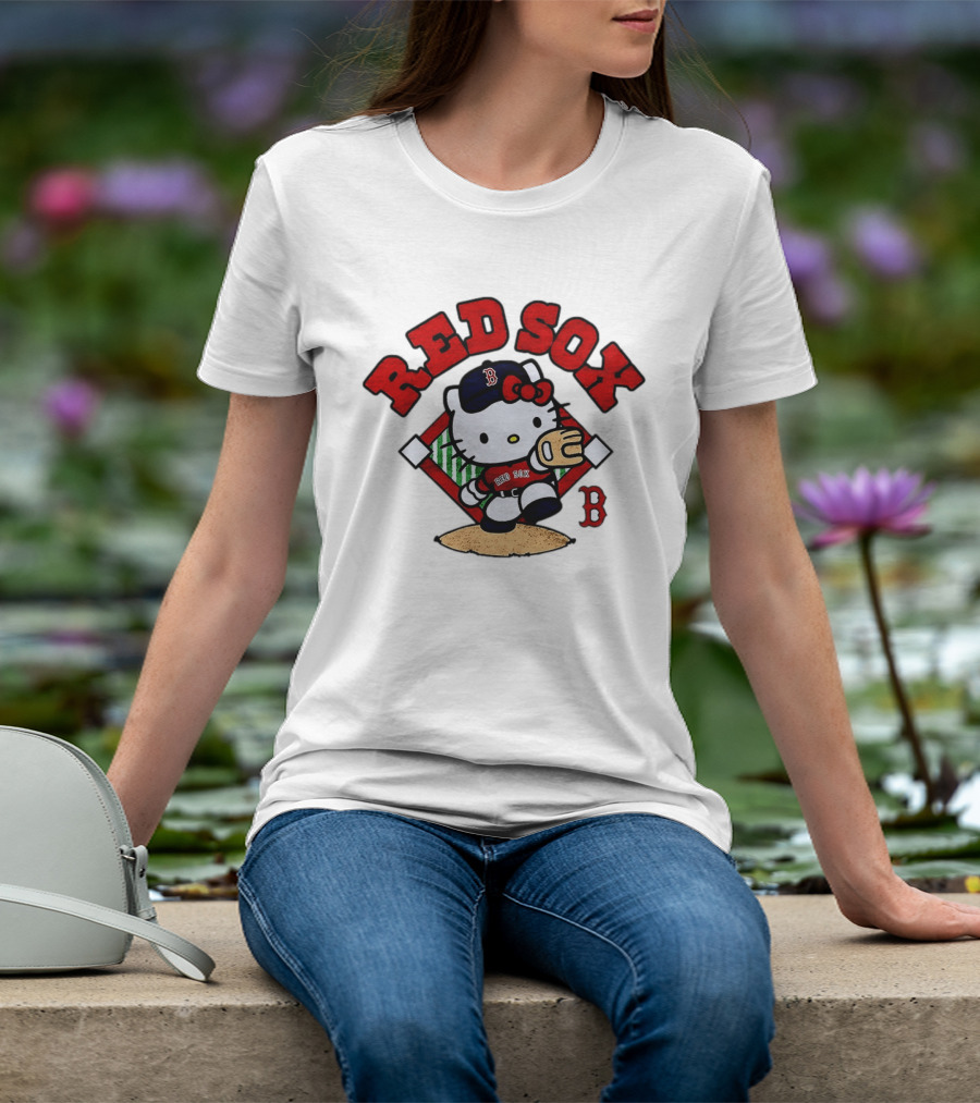 Hello Kitty Boston Red Sox Baseball 2026 MLB Throwback Red Sox And B Cap T-Shirt
