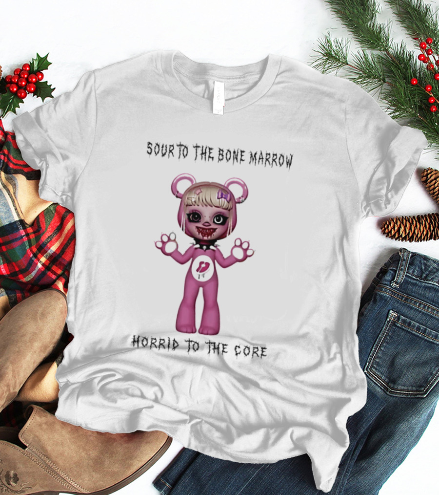 Sour To The Bone Marrow Horrid To The Core Pink Bear Character With Skull Tattoo T-Shirt