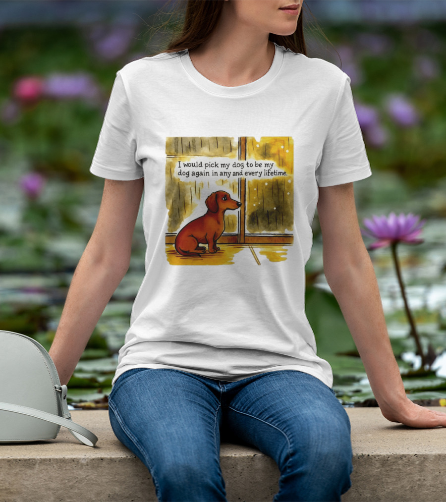 I Would Pick My Dog To Be My Dog Again In Any And Every Lifetime Dachshund By Window T-Shirt