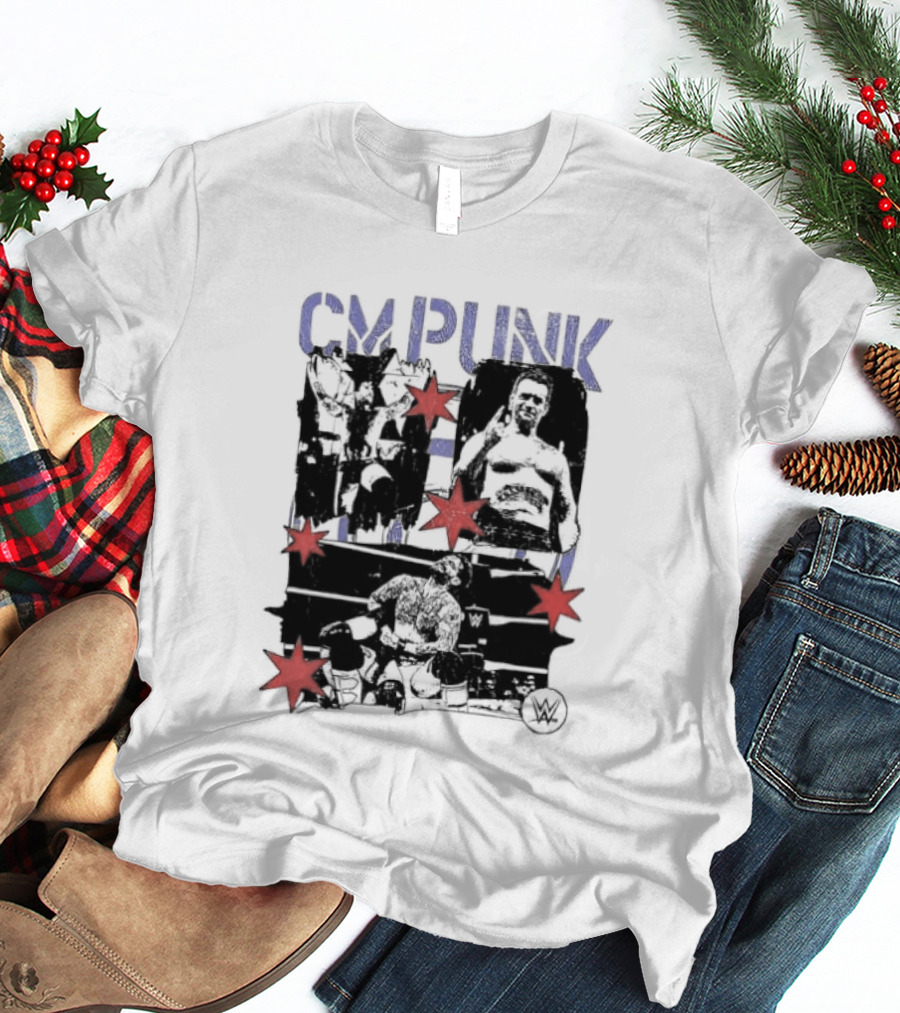 CM Punk WWE Chicago Stars Collage Wrestler Fan Favorite T-Shirt